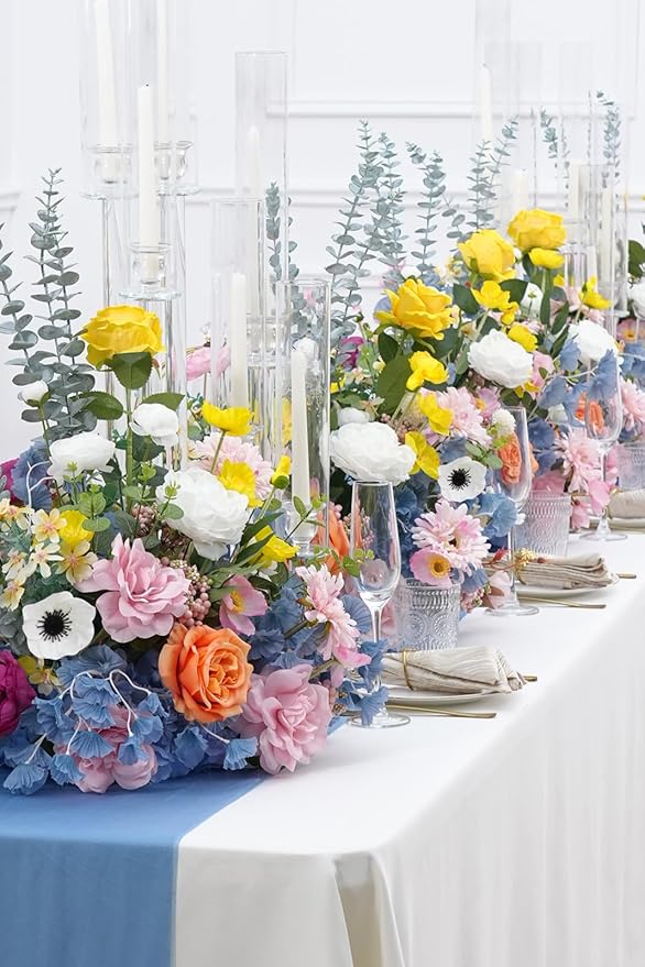 Artificial Flowers Ball Centerpieces for Tables, 2pcs 19inch Colorful Free Standing Bouquet Floral Arangement for Party Aisle Wedding Centerpiece Table Decorations