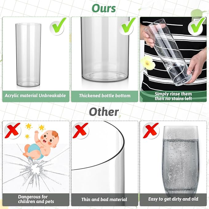 3 Packs Acrylic Cylinder Vases Clear Plastic Flower Vase for Plants Bouquet, Tall Large Plastic Vases Base Vase for Wedding Centerpieces Flower Bouquet Home Decor(8"+10"+12")