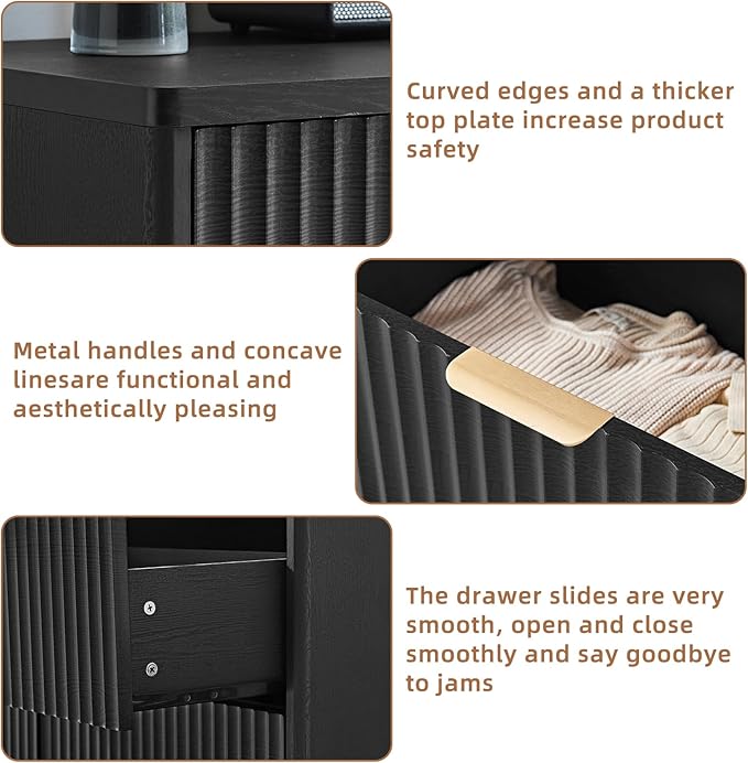 LEYAOYAO Fluted 6 Drawers Dresser for Bedroom, 48" Wide Modern Chest of Drawers with Metal Handle, Black Curved Profile Farmhouse Closet Organizer Wood Dressers TV Stand for Living Room, Hallway