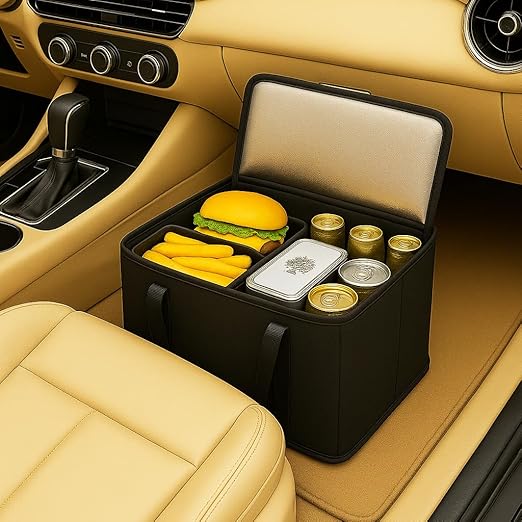 2Pk Trunk Organizer for Car Insulated Reusable Grocery Bags, Collapsible Cooler Bag for Groceries, Heavy Duty Large Insulated Bag (Large, Charcoal Black)