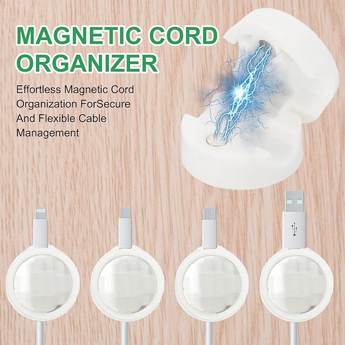 PATIKIL Cable Organizer Holder, 12 Pcs Magnetic Spring Desk Cable Management Clips Adhesive Cord Holder Keeper for Office Desktop Wall Car, White