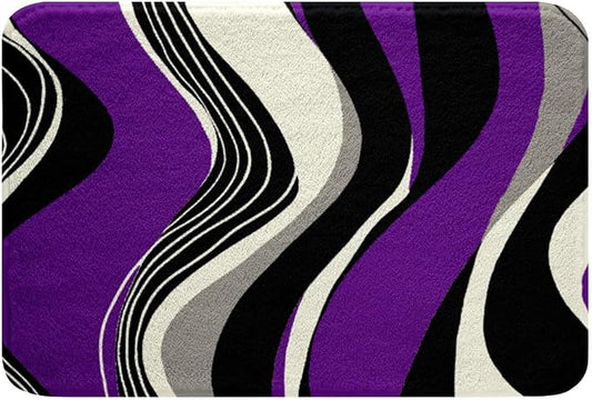 Feelyou Purple and Gray Black White Bath Rugs Modern Abstract Geometric Bathroom Rugs Kids Boys Girls Teens Stripe Line Pattern Decor Bath Mats for Bathroom 20"x32" Bathroom Accessories