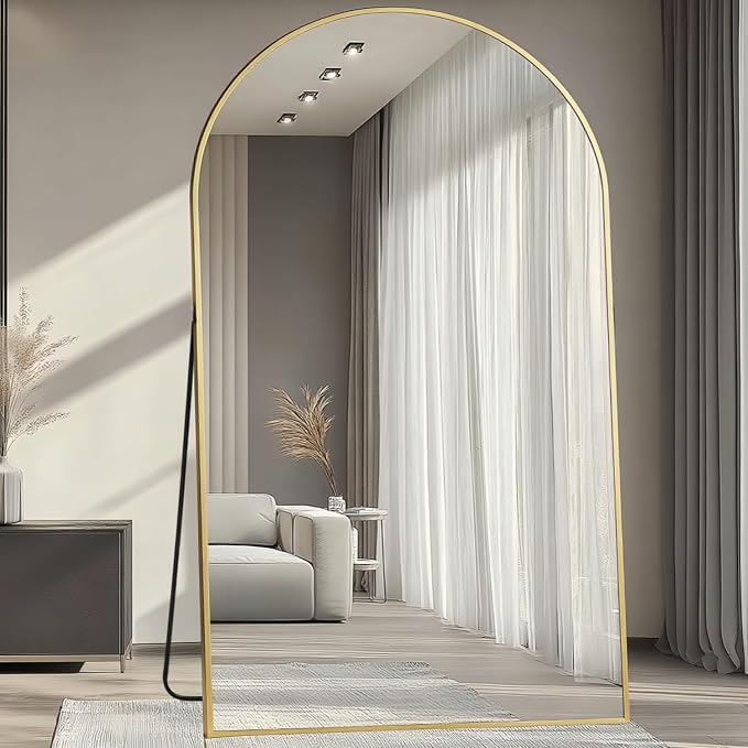 Dewfig Arched Full Length Mirror, 81"x41" Large Floor Mirror with Stand, Oversized Full Body Mirrors for Leaning or Hanging, Wall Mounted Mirrors for Bedroom, Living Room,Dressing Room, Gold