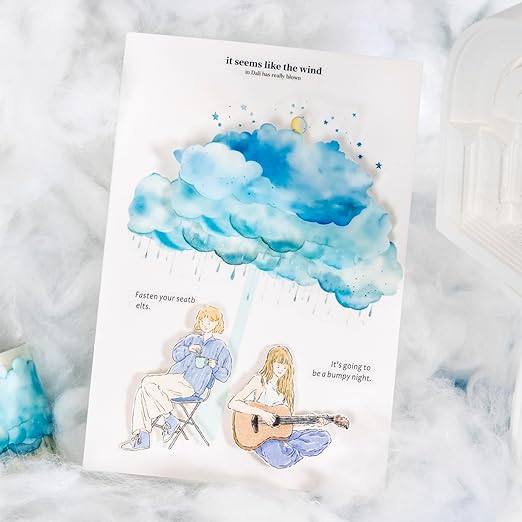 AuriicLeaf Dreamy Cloudscape PET Tape Set, 6 Rolls of Sky-Themed Stickers for Scrapbooking, Junk Journaling, DIY Crafts, and Art Supplies
