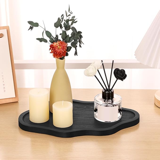 Small Decorative Tray Wood Decorative Serving Tray for Candles Perfume, Cloud Wooden Jewelry Tray Trinket Dish, Wooden Trays for Coffee Table Home Decor