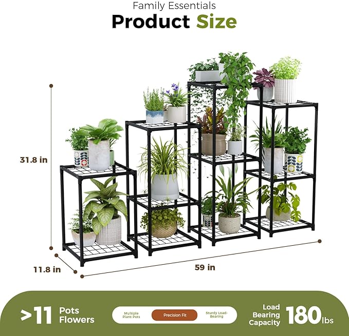 Bamworld Plant Stands Indoor 4 Sets Plant Shelves Outdoor Metal Plant Holder for Multiple Plants Flower Stands for Living Room Balcony Garden Patio Lawn Window Black