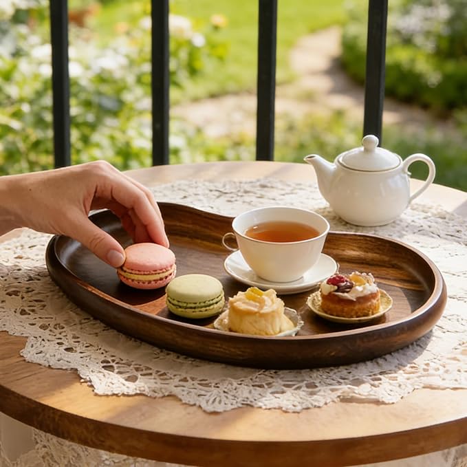 Acacia Wood Serving Tray – Premium Craftsmanship Decorative Tray Irregular Handmade Catchall Plate for Keys, Snacks, Coffee Table Décor & Entryway Organization-10.9 * 5.7 * 1.18 inches