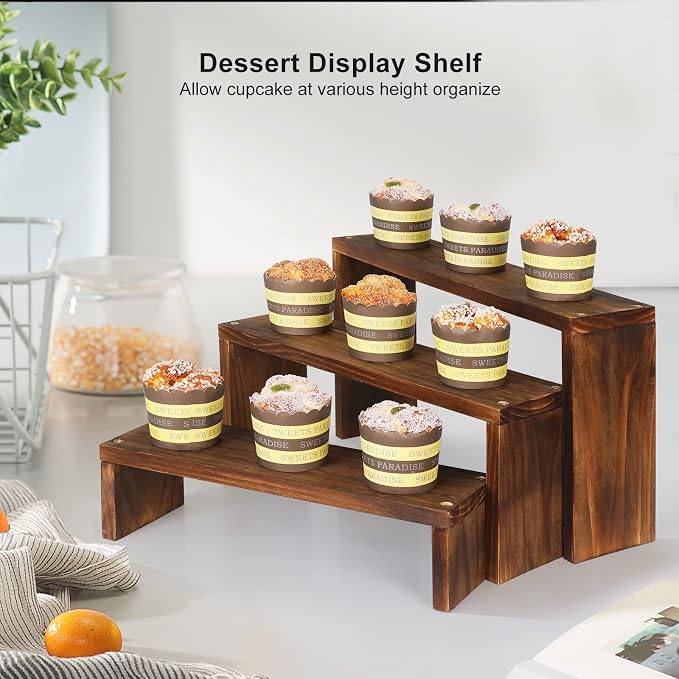 Desk Plant Stand Windowsill Plant Shelf 3 Tiers Wooden Tabletop Plant Shelves Small Countertop Desktop Shelf for Succulent Cupcake Stands Spice Rack