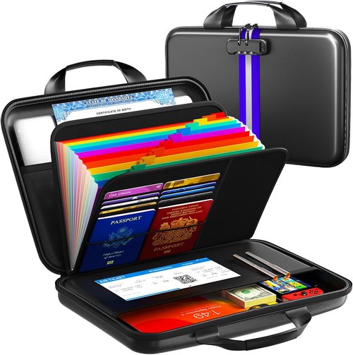 Fireproof Accordion File Organizer - Hard-Shell Document Box with 13 Pockets for Secure Storage