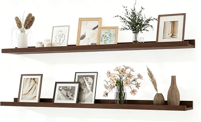 Floating Shelves for Wall Decor, Long Wall Mounted Storage Shelf for Bedroom, Living Room, Bathroom, Kitchen, Nursery, Display Picture Ledge Shelf with Lip Set of 2-48 Inches, Walnut