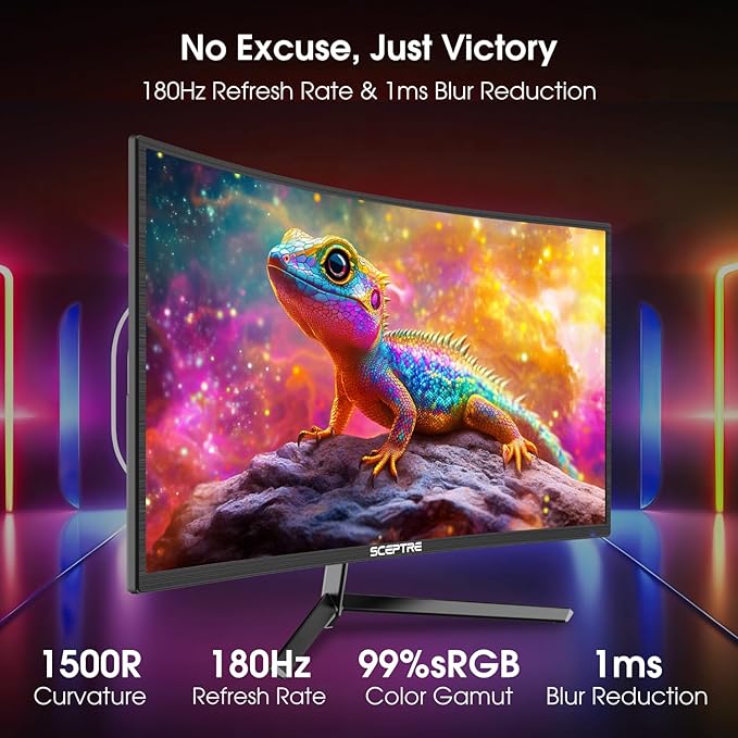 Sceptre New 24-inch Curved Gaming Monitor 1080p up to 180+Hz DisplayPort HDMI 100% sRGB, AMD FreeSync Build-in Speakers Machine Black 2026 (C248B-FWT168 Series)