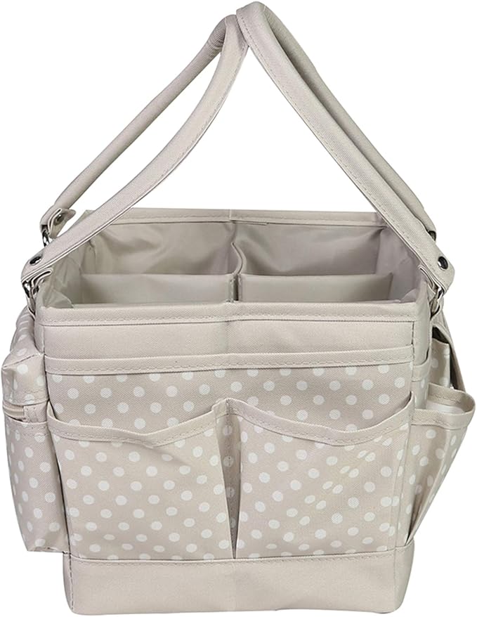 Everything Mary Deluxe Store & Tote Organizer – Tan Dot Craft Tote with Handle – Art Supply Caddy for Sewing, Scrapbooking, DIY Projects & Creative Tool Storage