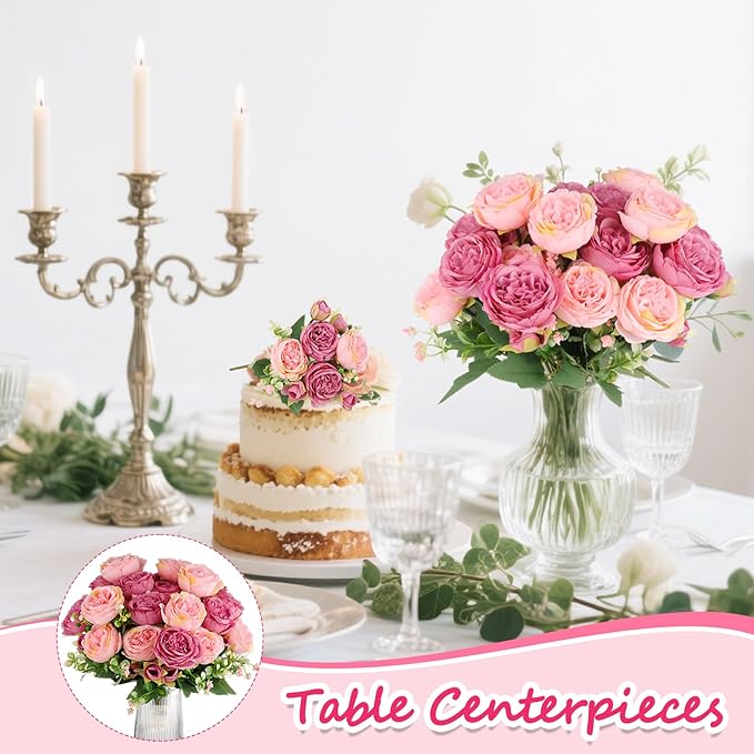 Olgaa 12 Bundles Peonies Artificial Flowers Artificial Peonies Silk Flowers Bulk Fake Peony Bouquet for Bridal Shower Decorations Wedding Table Centerpiece (Pink)