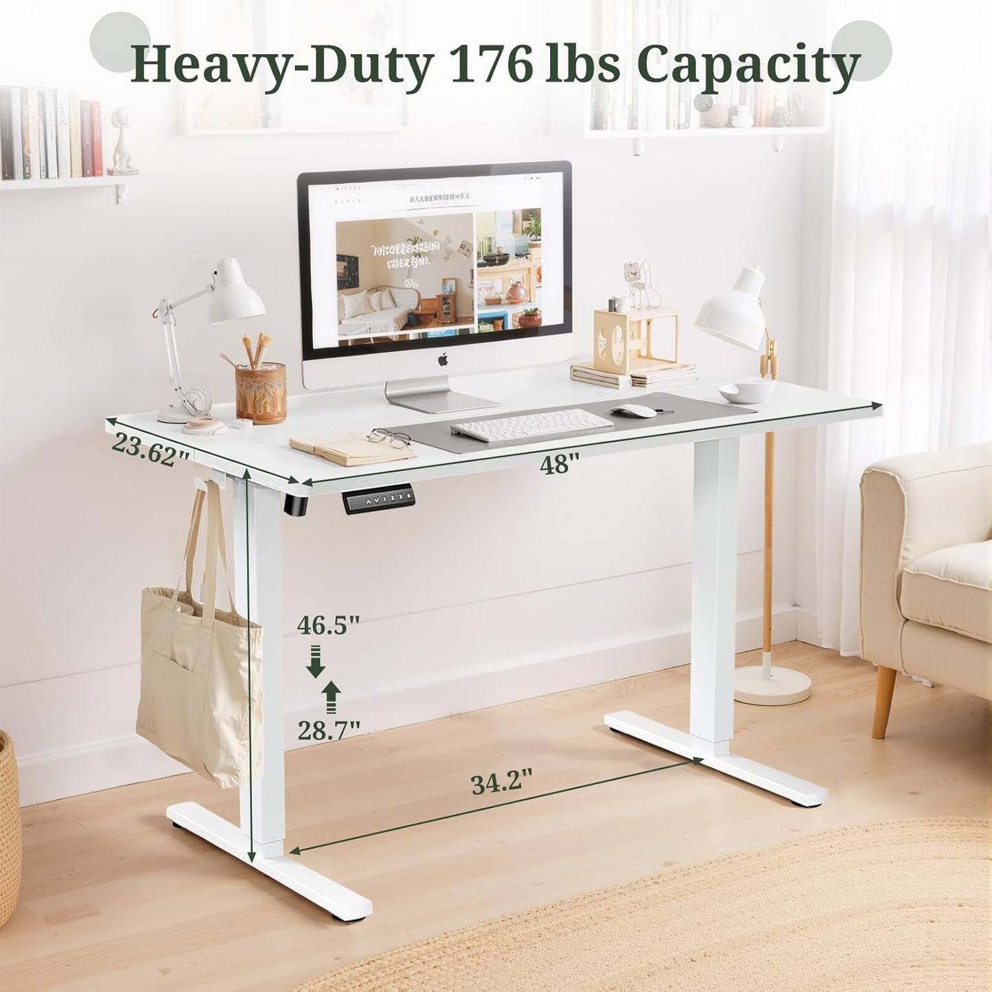 Skiennix Electric Standing Desk - Memory Height Adjustable Ergonomic Sit-to-Stand | 48 x 24 in, White