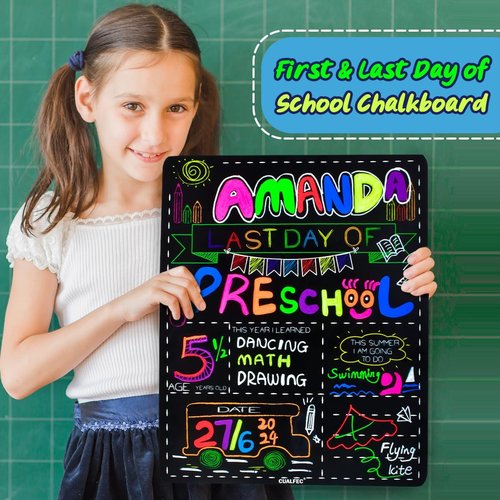 Personalized Chalkboard Style First & Last Day of School Sign | 13" x 16" Photo Prop - 2 Pcs