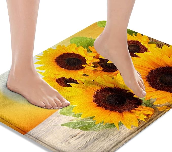 Britimes Bath Mat for Bathroom, Yellow Sunflower Washable Cover Floor Rug Carpets Floor Mat Bathroom Decorations 16x24 Inches for Kitchen Bedroom Indoor
