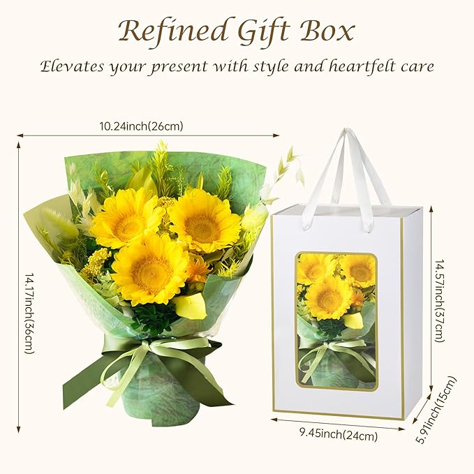 Preserved Flowers Sunflower Bouquet, Flowers Fresh Bouquet for Delivery, Preserved Eternal Flowers Bouquet Birthday Gifts for Women, Mom, Wife, Mothers Day, Grandma Her, Daughter That Last 1-3 Years