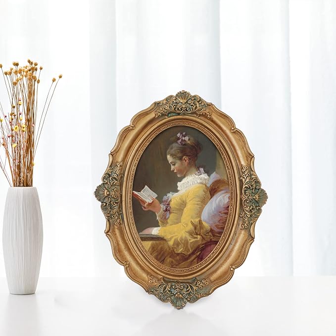 SIMON'S SHOP Gold Picture Frames 5x7 for Wall and Tabletop, Vintage Oval 5x7 Photo Frame, Rococo Style Home Room Gallery Wall Décor