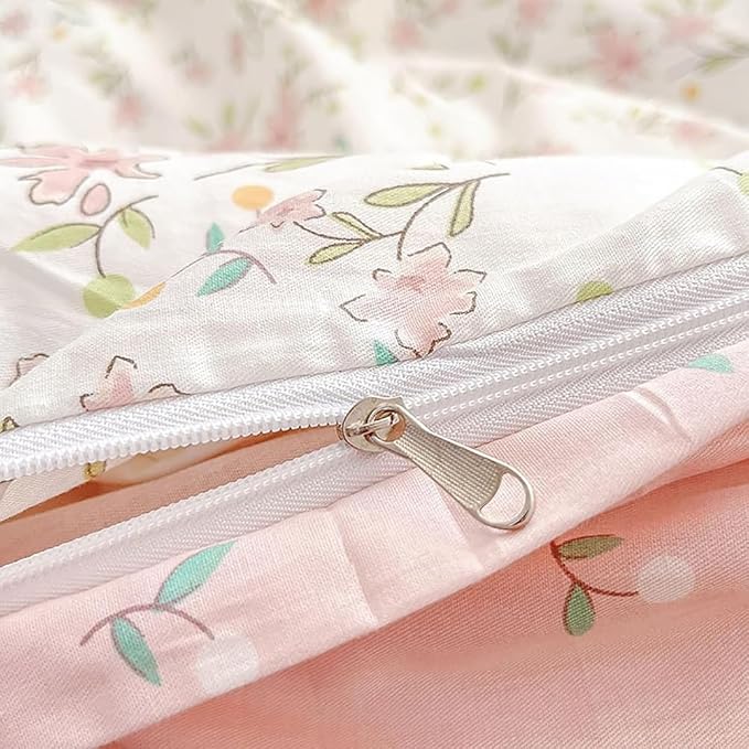 Pink Floral Duvet Cover Full Size 100% Cotton Chic Flower Botanical Duvet Cover Garden Style Girls Floral Comforter Cover with Zipper Closure Vintage Floral Cottagecore Bedding Set with 2 Pillowcases