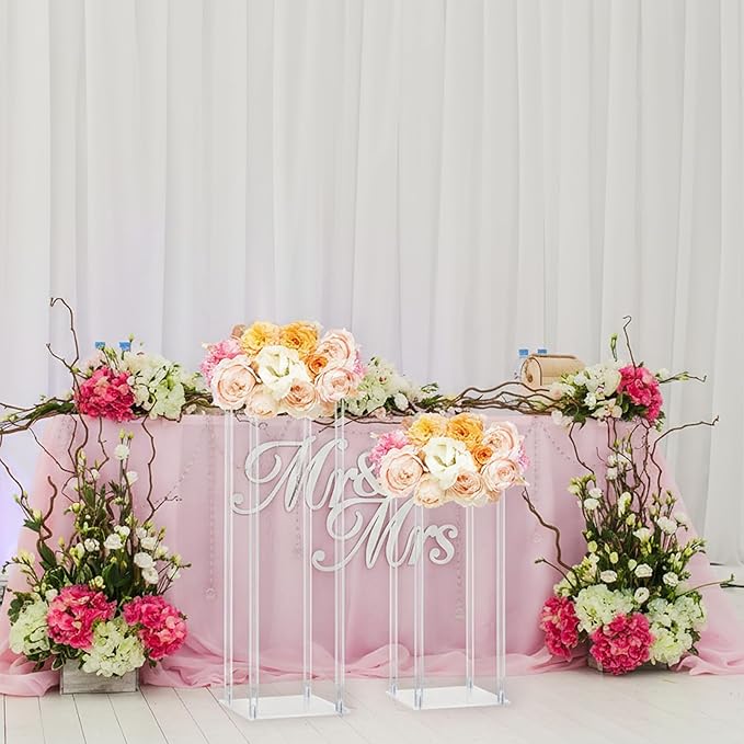 Yerliker 6 Pcs Wedding Flower Stand Acrylic Vase 23.6 Inches and 15.75 Inches Tall Clear Column Pillar Flower Stand Tabletop Display Rack for Wedding Centerpieces Birthday Party Decorations