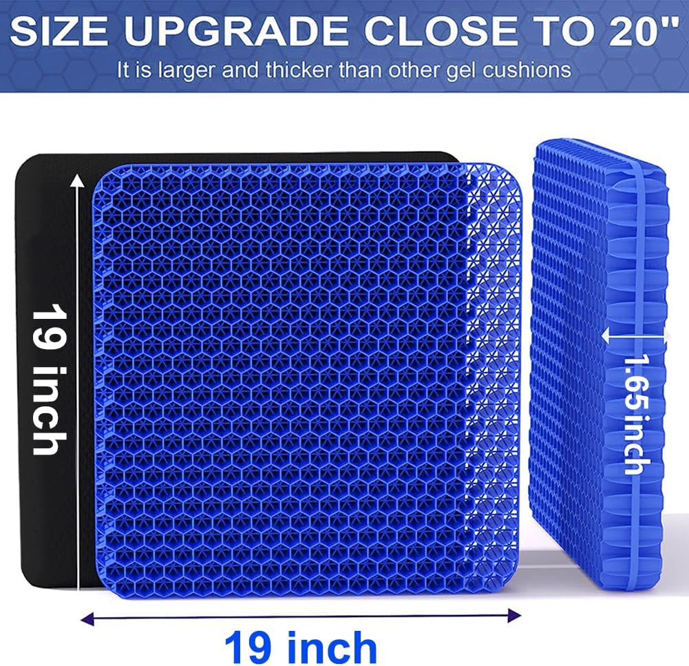 Skiennix Gel Seat Cushion - 19x19 Inch Pressure Relief for Long Sitting | Soft Breathable Gel Pad (Blue)
