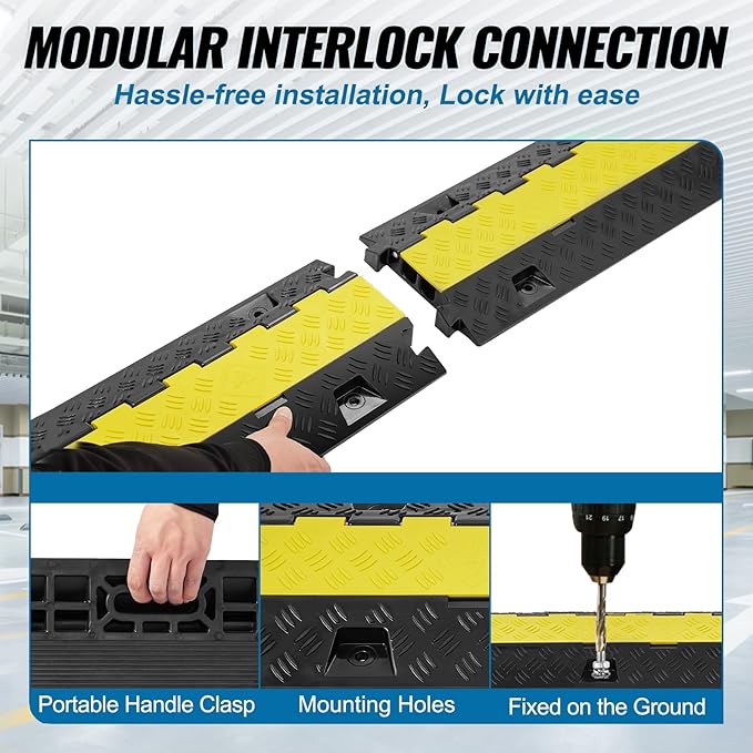 VEVOR 5 PCs TPU Cable Protector Ramp - Heavy Duty 2-Channel Speed Bumps for Road, Odor-Free Eco-Friendly TPU with TPR Cover, for Driveway, Hose, Floor Cord Cover, 22,000 lbs/Axle Capacity
