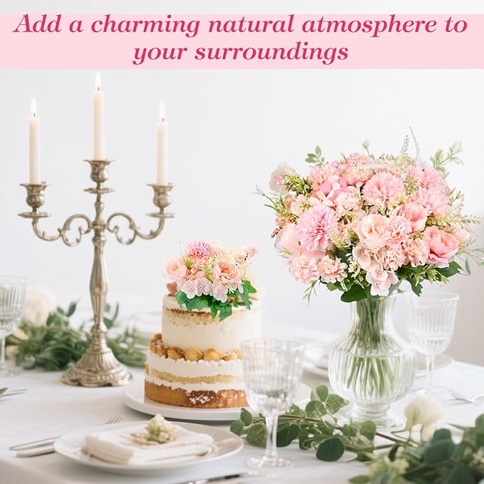Olgaa 12 Bundles Peonies Artificial Flowers Silk Flowers Fake Peony Bouquet Faux Peonies Flowers Bulk for Wedding Decor Centerpiece Table Decorations (Pink)