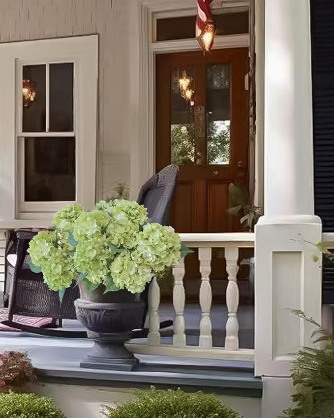 6PCS Premium Green Hydrangea Artificial Flowers Bouquets, Silk Hydrangea Flowers Heads with Stems, Fake Hydrangeas Flowers Arrangement, Faux Hydrangea Decor for Home Wedding Party Table Centerpieces