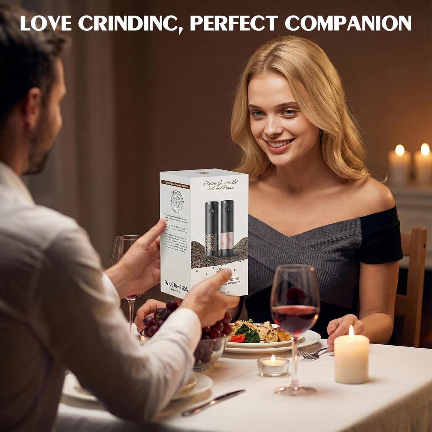 Skiennix Electric Salt and Pepper Grinder Set - Automatic Battery Mill with Adjustable Coarseness | Larger Capacity & LED