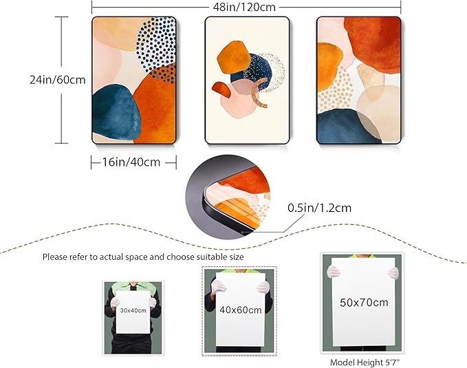 SERIMINO Framed Abstract Wall Art for Living Room Boho Wall Decor Navy Blue Orange Terracotta Pictures Modern Nordic Minimalist Artwork for Bedroom Bathroom Kitchen Paintings for Home Decorations