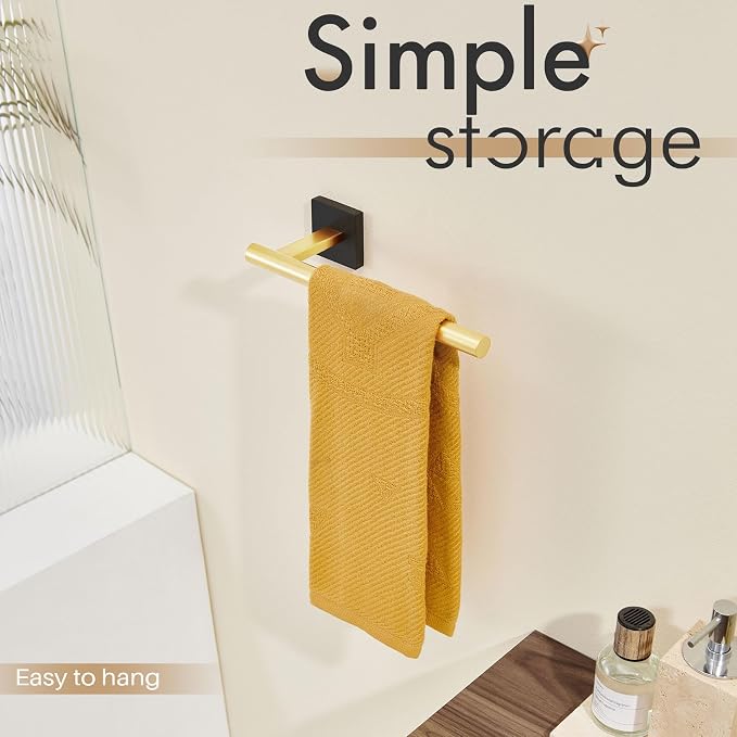 KOKOSIRI Bathroom Towel Bar Hand Towel Holders Wall Mount Toilet Kitchen Cabinet Paper Holder Stainless Steel Bath Hardware Black with Gold, B3008GDK