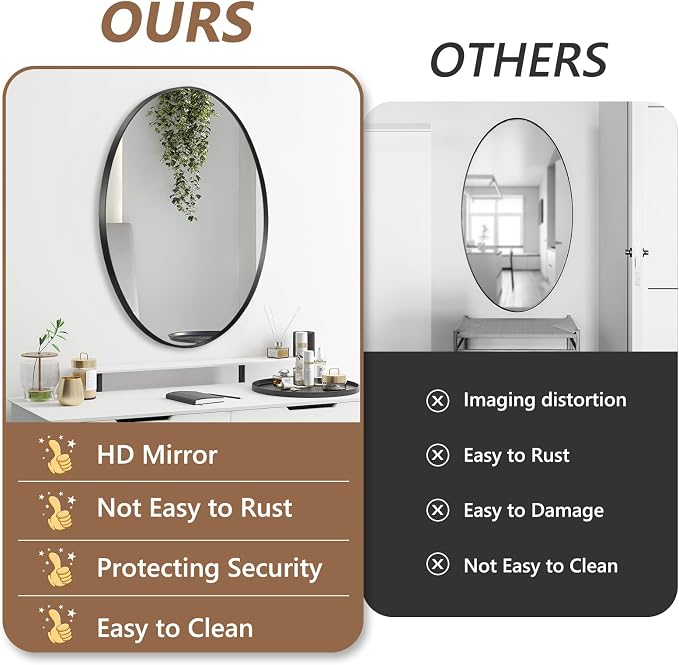 Oval Wall Mirror, 24"x36" Black Oval Vanity Mirror, Bathroom Mirror of Metal Frame, Home Decorative Wall Mounted Mirror for Bathroom, Living Room, Entryway, Vanity