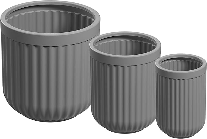 Beuta Large Planters for Outdoor Plants - Set of 3, 15/18/20 Inches - USA Made - Outdoor Planters for Porch - Tall Planter for Outdoor & Indoor Plants | Large Indoor Plant Pot - Grey
