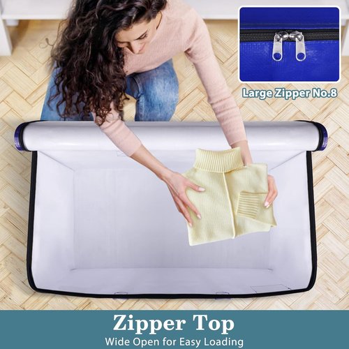 HomeHacks Heavy-Duty Moving Bags - Collapsible Storage Totes with Strong Zippers & Handles | 125L, 8-Pack, Blue