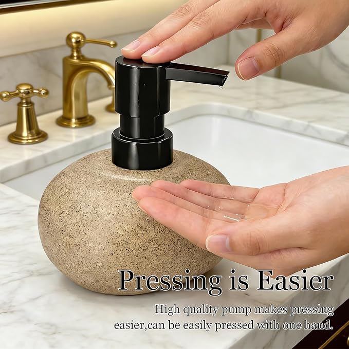 300ml 10oz Ceramic Hand Soap Dispenser, Refillable Modern Pump Dispenser for Hand and Dish Wash, Heavy & Sturdy Liquid Soap Dispenser for Kitchen Countertop and Bathroom (Brown)