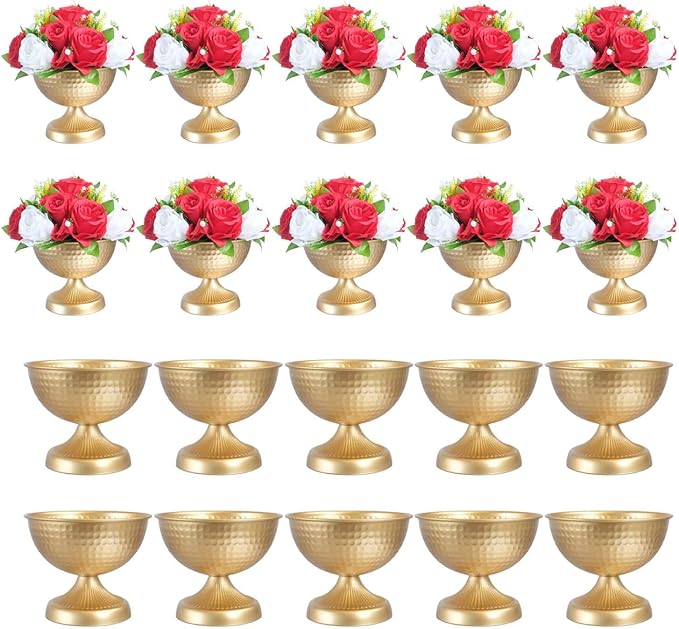 6.5 inch 20 pcs Brass Vase Bowl Gold Centerpieces for Tables Wedding Party Event Gold Accent Decorative Bowl Vintage Style
