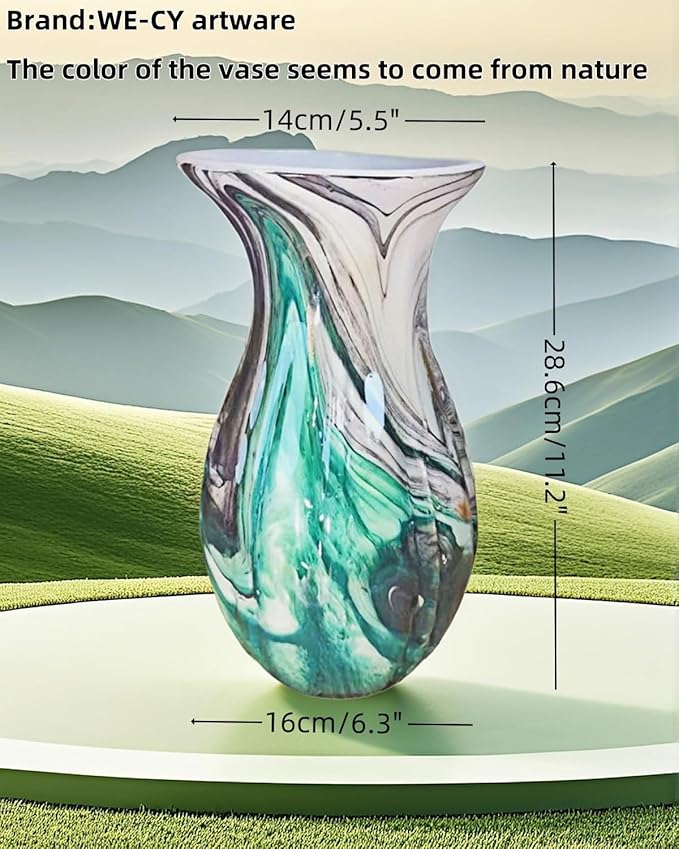 Large Premium Luxury Glass Flower Vase Combining Eastern and Western Aesthetics - Artistic Home Decoration for Living Room, Table, Floor, and Office - 11.2 Inch Multicolor