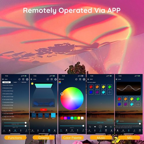 Neroupe Sunset Lamp Projector - APP Controlled Multicolor LED Lights | 360° Rotation for Mood Lighting