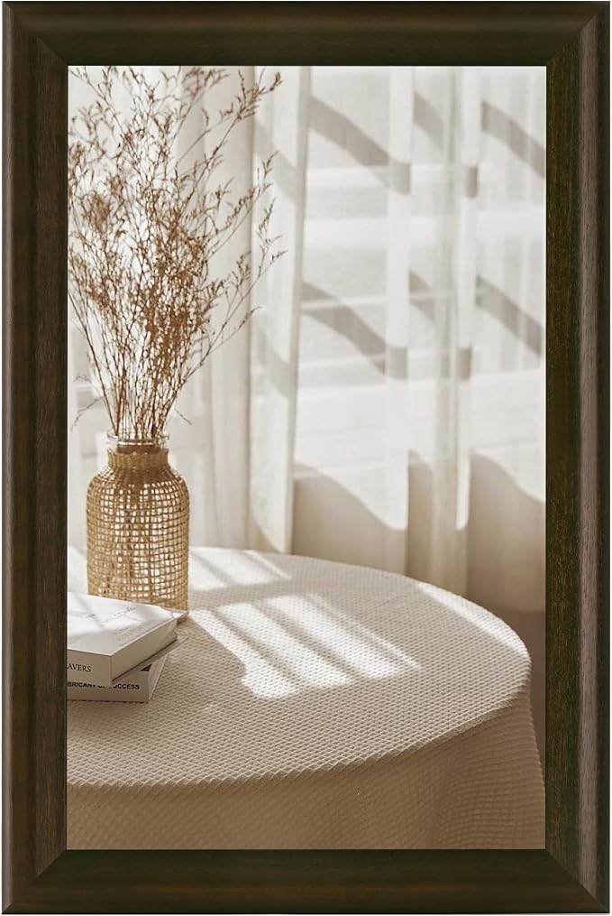 CULER Rustic Wood Wall Mirror for Bathroom,Rectangle 24 x 36 inch Hanging Black Mirrors with Wooden Frame for Living Room,Bedroom,Entryway(Dark Walnut)