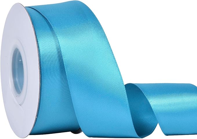 YAMA Turquoise Blue Double Faced Satin Ribbon, 1 1/2 Inch 25 Yards, Great for Crafts Bows Flower Bouquet Wedding Home Decor Gift Wrapping