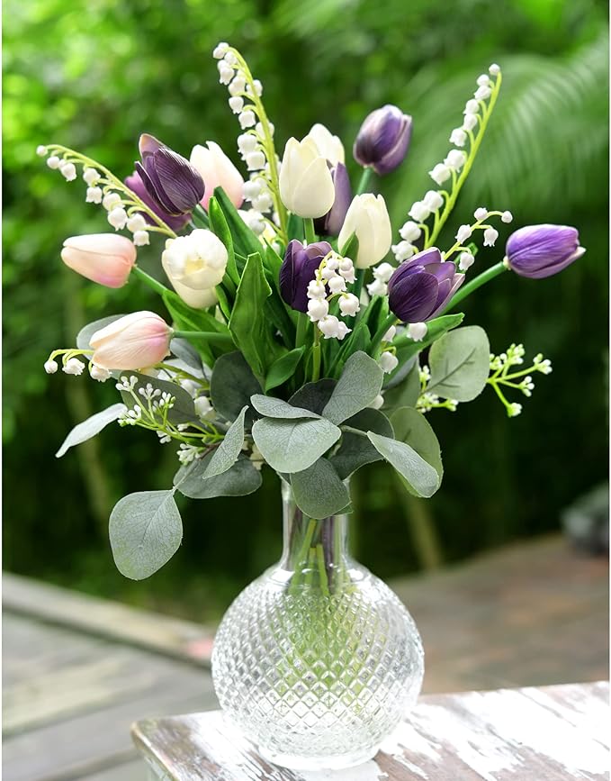 FiveSeasonStuff Real Touch Tulips Artificial Flowers – 15 Stems Faux Tulip Bouquet in Gift Box for Wedding, Home Decor, Party, Floral Arrangements (Beyond Purple)