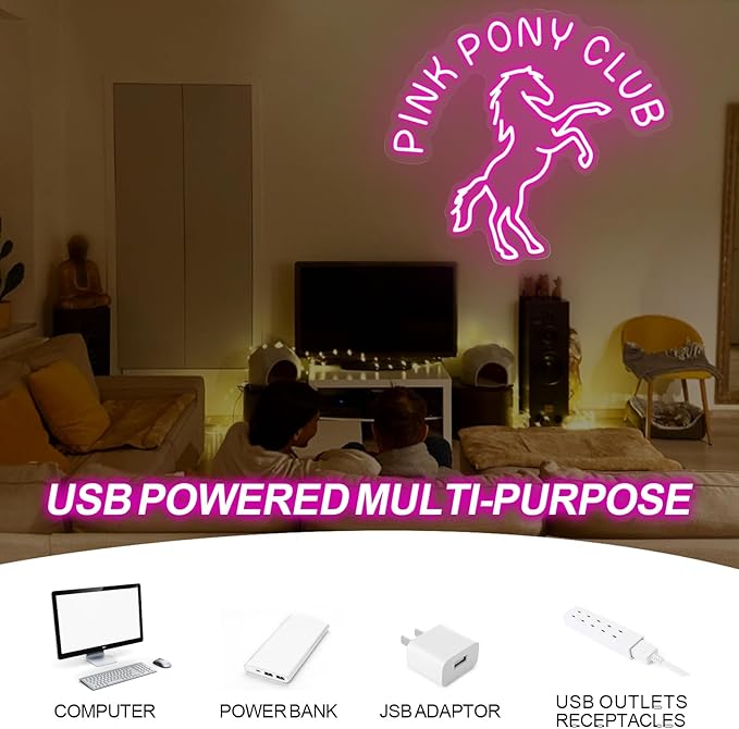 Pink Pony Club Led Neon Sign Pop Art, Western Cowgirl Custom Neon Lights Party Decor Neon Wall Sign Bar Cowgirl Room Decor, Midwest Princess Led Signs For Bedroom Wall Girl Cave Club Bar Pub Gift
