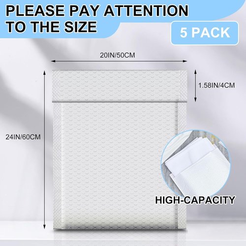 Ireer Extra Large 20 x 24" Bubble Mailers - 5 Pack Self-Adhesive Waterproof Padded Envelopes