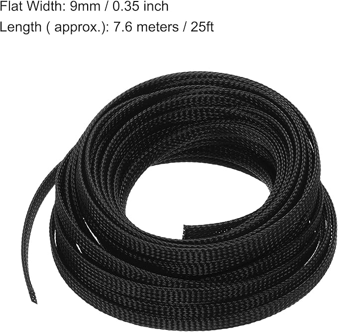 uxcell PET Expandable Sleeving 25ft 1/4" Black Cable Management Sleeve Cord Organizer for Wrap Protect Cable