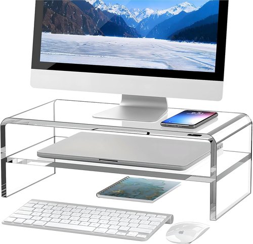 Egchi Clear Acrylic Monitor Stand Riser - 2-Tier Design for Organized Multi-Media PC & Laptop Storage - 5.12 Inches High