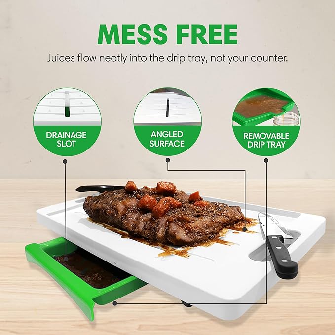 XL Meal Prep System Cutting Board - Large Cutting Board with Juice Groove, Spikes, Drip Tray & Removable Surface - Carving Board - BBQ Essential & Kitchen Gifts - BPA Free Cutting Board - Green