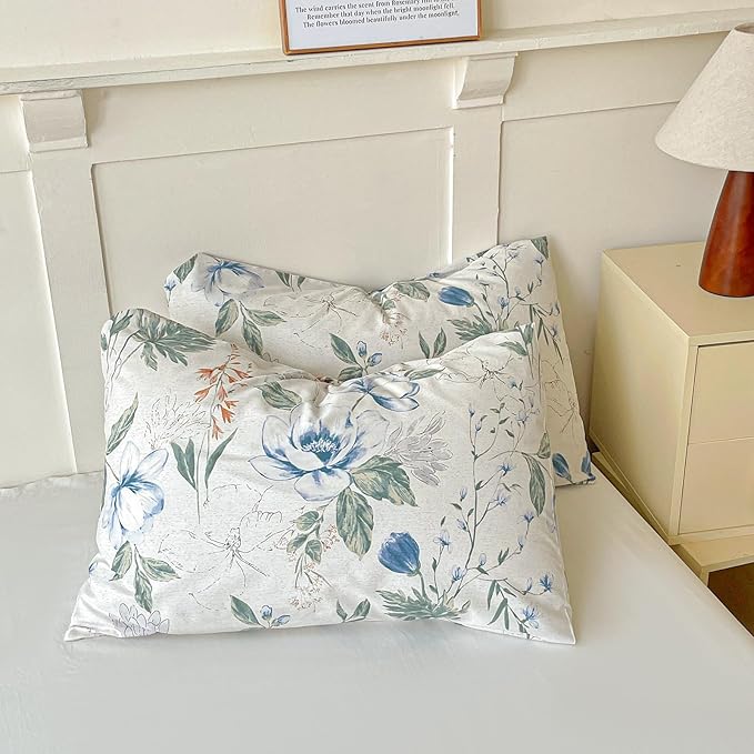 EAVD Queen Cotton Duvet Cover Chich Shabby Garden Floral Duvet Cover Set Fresh Spring Colorful Florlal Bedding Set with 2 Pillowcases Fresh Reversible Botanical Comforter Cover with Zipper