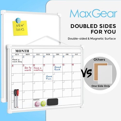 MaxGear Dry Erase Calendar Board - Double-Sided 16"x12" Portable Whiteboard for Planning & Memo
