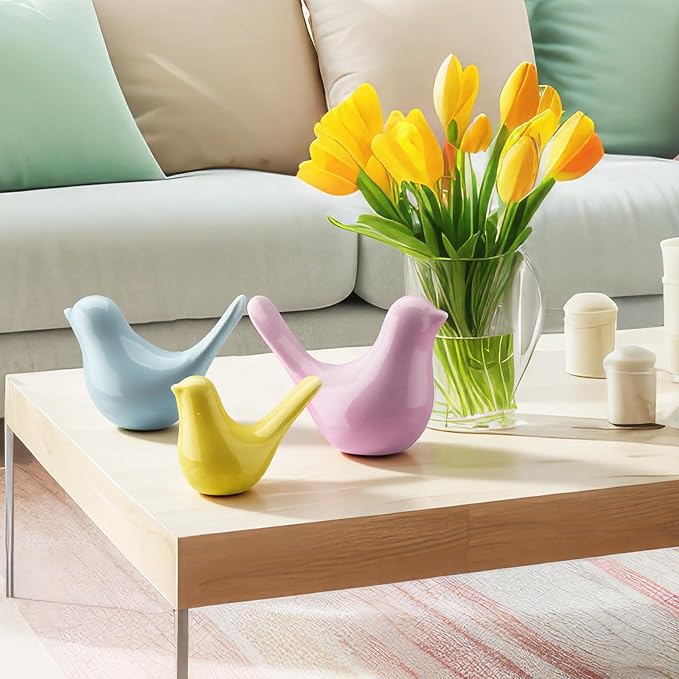 AceOrbit 3 Pcs Pastel Decor Bird Figurine Statues for Home Decoration Small Resin Birds Decor for Home Office Table Desktop Bookshelf Mantelpiece Shelf