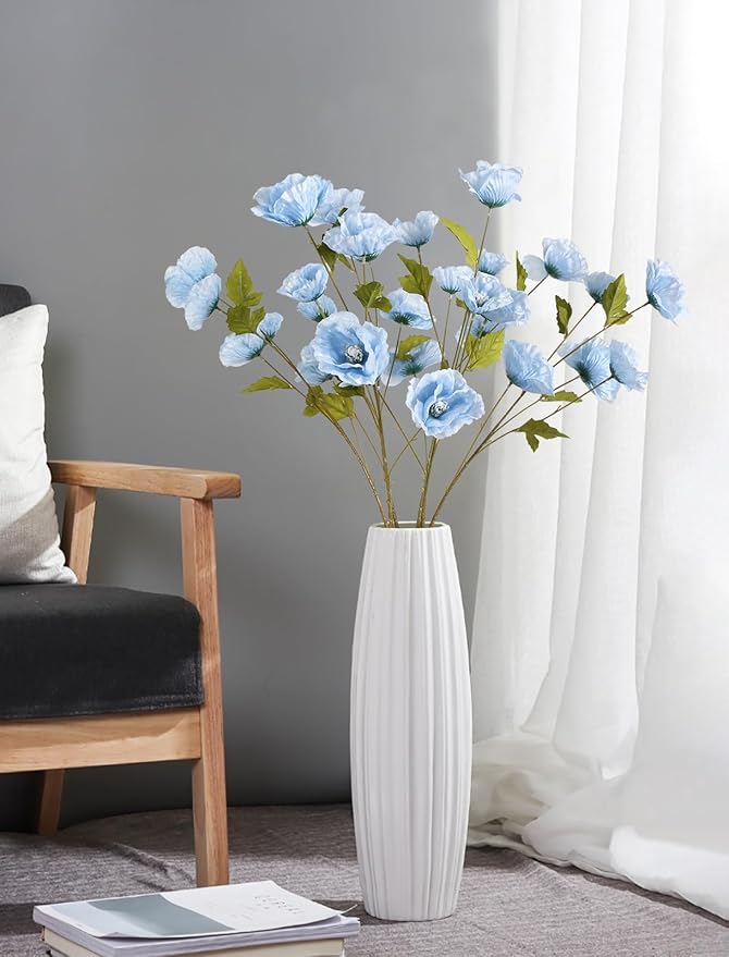 30 Heads 6PCS Blue Poppy Artificial Flowers 32in Silk Poppy Light Blue Flowers for Wedding Home Party Table Centerpiece Arrangement Decoration (Blue)